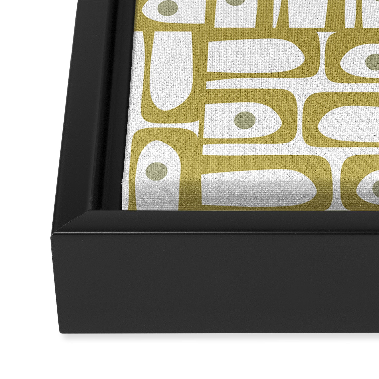 Mid Century Modern Piquet Geometric Multi Pattern in Vintage Olive Green and White Framed Canvas Print Gallery Image 3