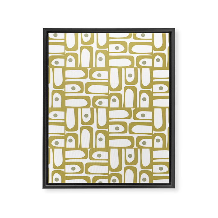 Mid Century Modern Piquet Geometric Multi Pattern in Vintage Olive Green and White Framed Canvas Print Gallery Image 1