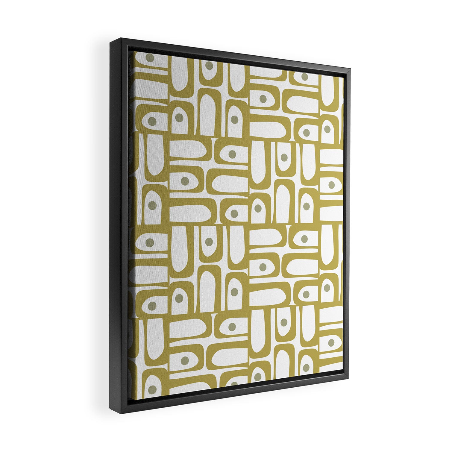 Mid Century Modern Piquet Geometric Multi Pattern in Vintage Olive Green and White Framed Canvas Print Gallery Image 2