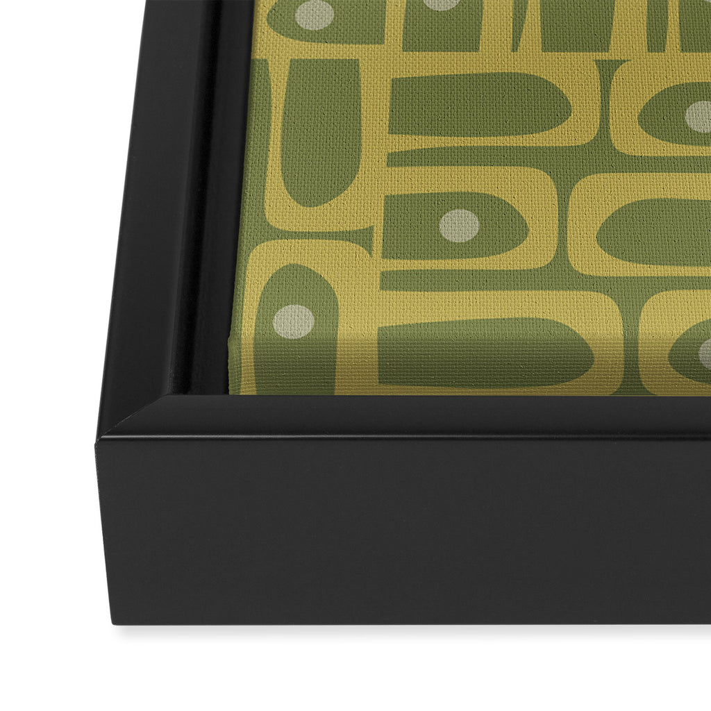 Mid Century Modern Piquet Geometric Multi Pattern in Vintage Olive Green Tones Framed Canvas Print Gallery Image 3