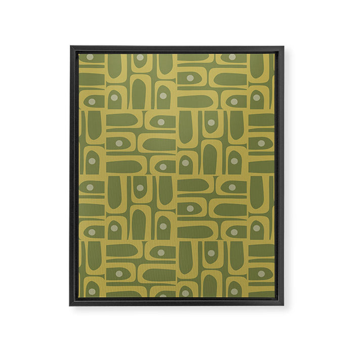 Mid Century Modern Piquet Geometric Multi Pattern in Vintage Olive Green Tones Framed Canvas Print Gallery Image 1