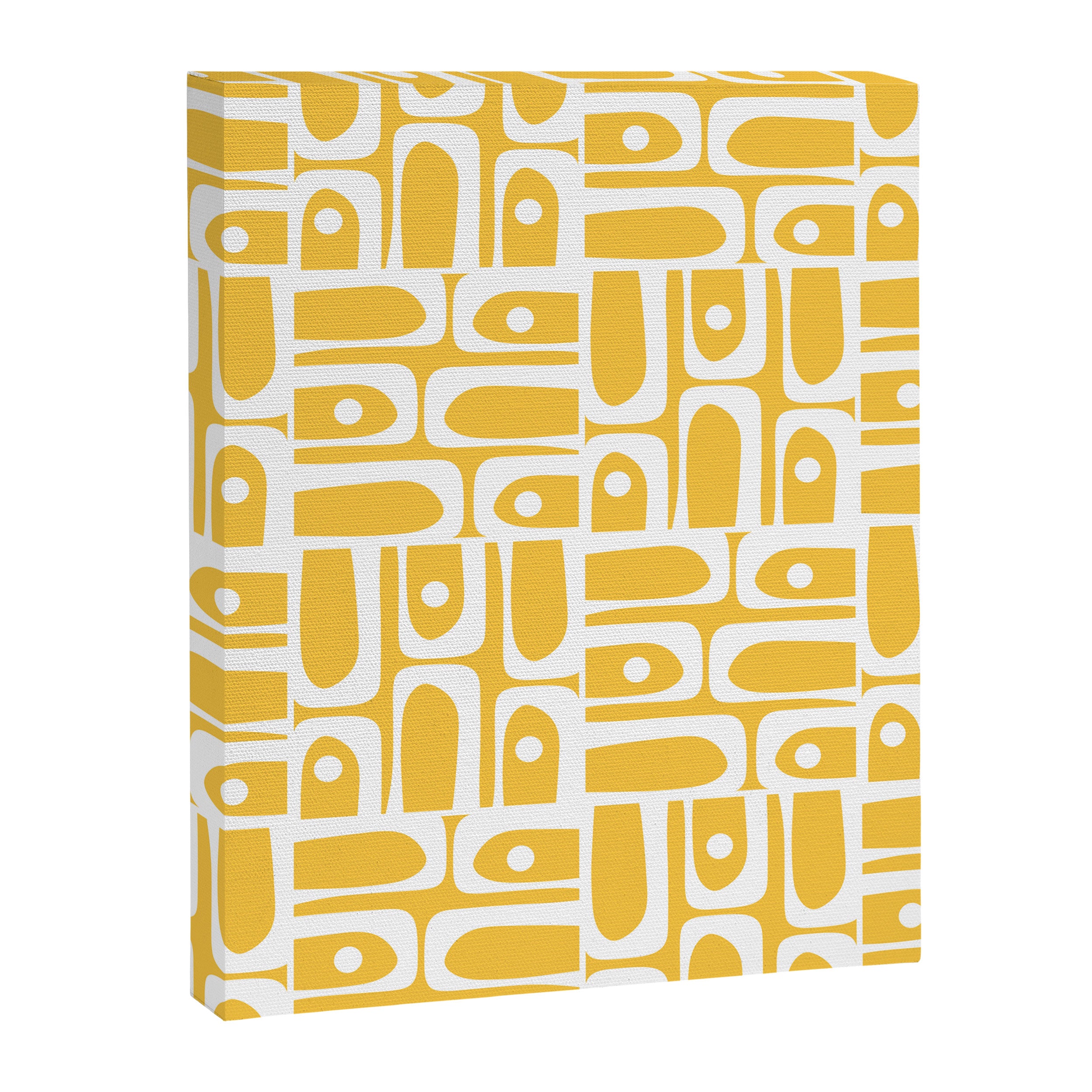 Mid Century Modern Piquet Geometric Multi Pattern Muted Mustard Yellow and White Canvas Print Gallery Image 8