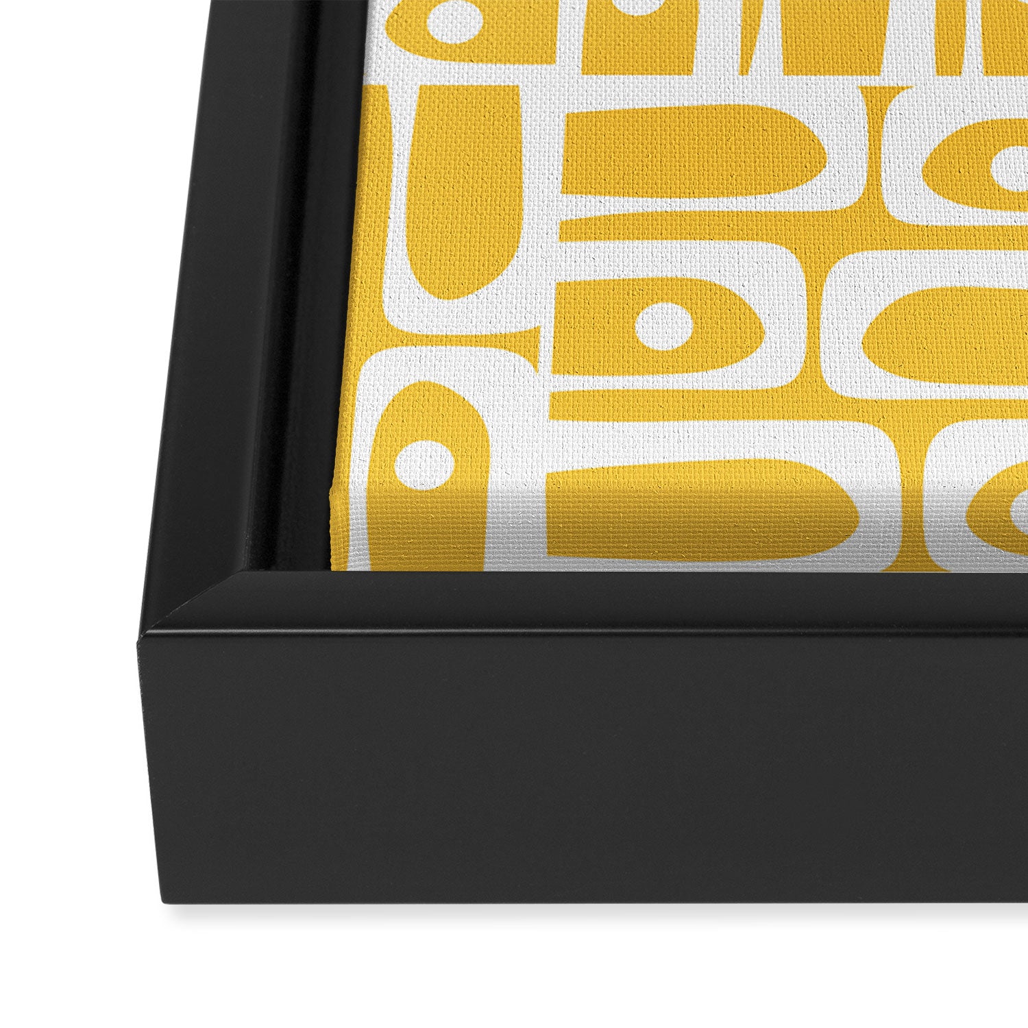 Mid Century Modern Piquet Geometric Multi Pattern Muted Mustard Yellow and White Framed Canvas Print Gallery Image 3
