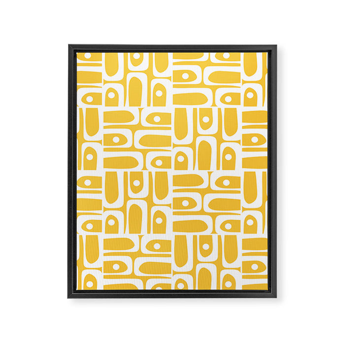 Mid Century Modern Piquet Geometric Multi Pattern Muted Mustard Yellow and White Framed Canvas Print Gallery Image 1