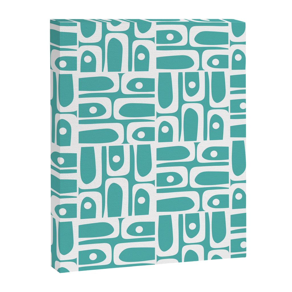 Mid Century Modern Piquet Geometric Multi Pattern Turquoise and White Canvas Print Gallery Image 8