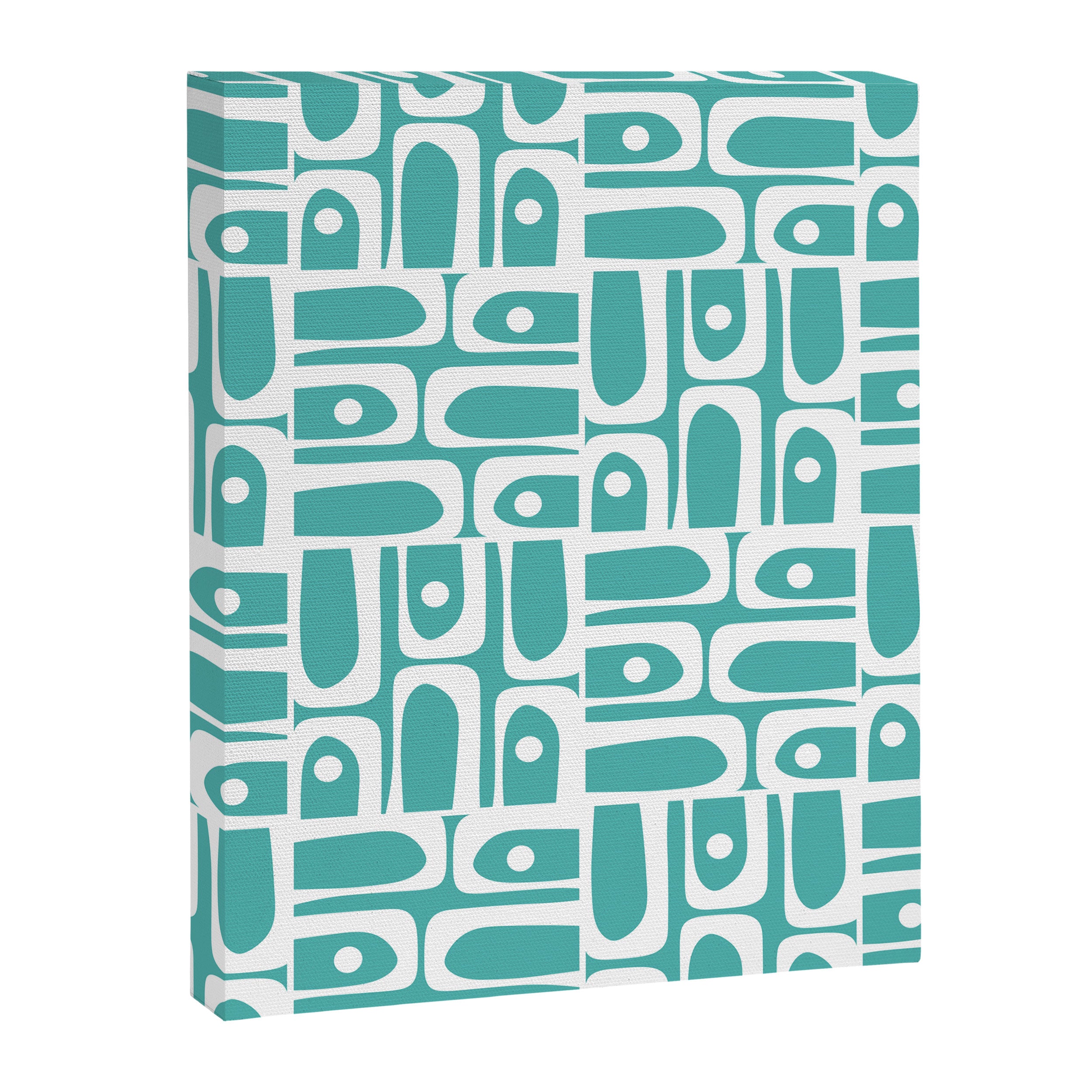 Mid Century Modern Piquet Geometric Multi Pattern Turquoise and White Canvas Print Gallery Image 8