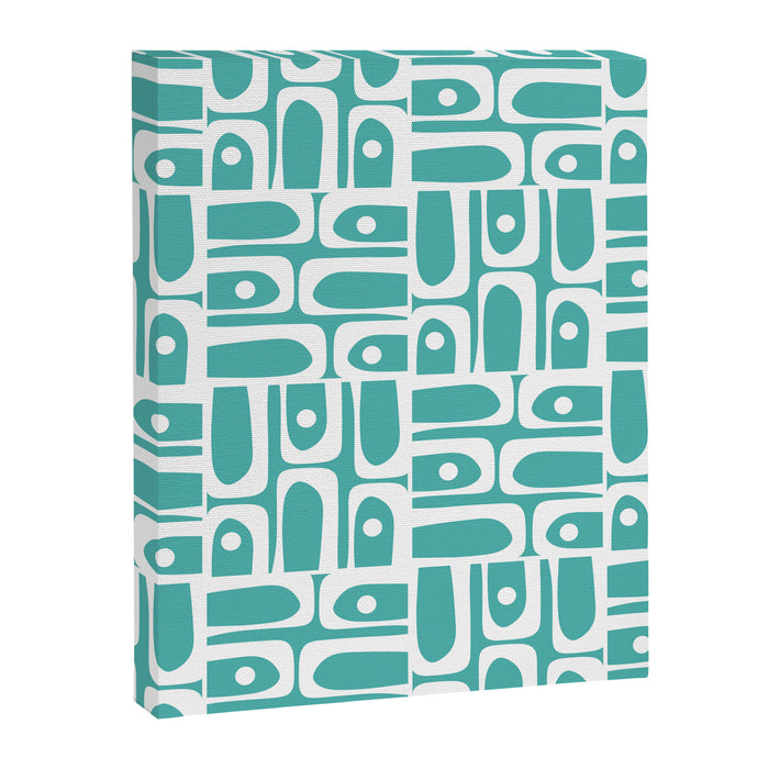 Mid Century Modern Piquet Geometric Multi Pattern Turquoise and White Canvas Print Gallery Image 1