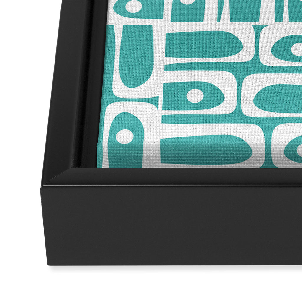 Mid Century Modern Piquet Geometric Multi Pattern Turquoise and White Framed Canvas Print Gallery Image 3