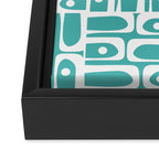 Mid Century Modern Piquet Geometric Multi Pattern Turquoise and White Framed Canvas Print Gallery Image 3