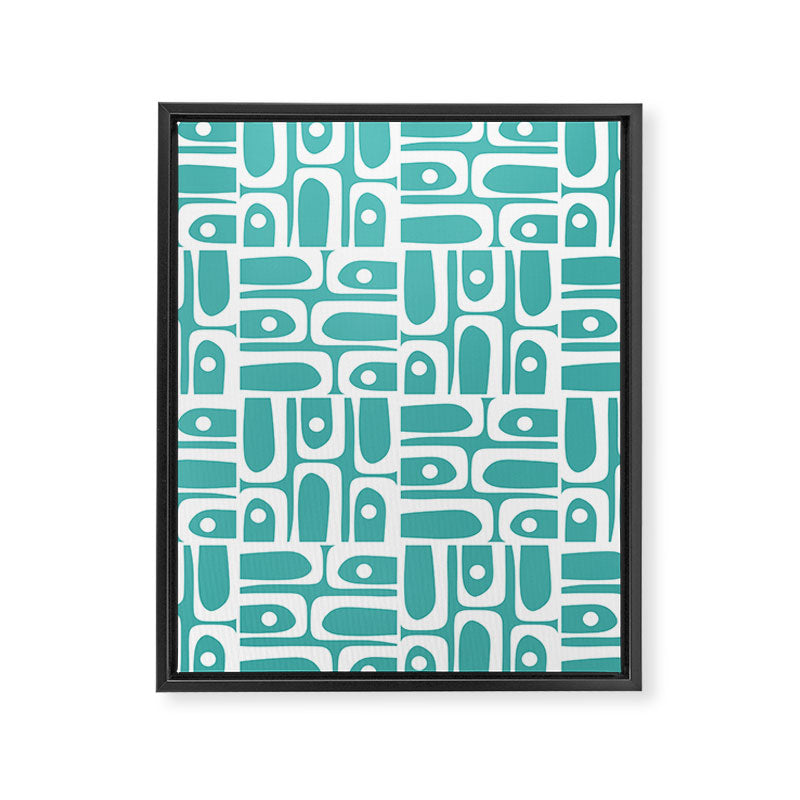 Mid Century Modern Piquet Geometric Multi Pattern Turquoise and White Framed Canvas Print Gallery Image 8