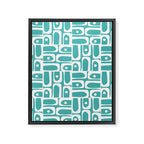 Mid Century Modern Piquet Geometric Multi Pattern Turquoise and White Framed Canvas Print Gallery Image 8