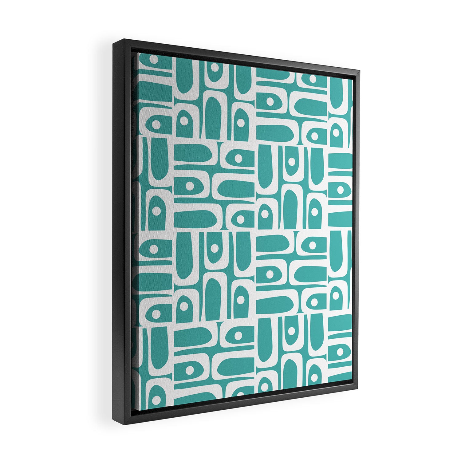 Mid Century Modern Piquet Geometric Multi Pattern Turquoise and White Framed Canvas Print Gallery Image 2