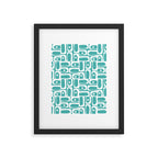 Mid Century Modern Piquet Geometric Multi Pattern Turquoise and White Framed Art Print Gallery Image 6