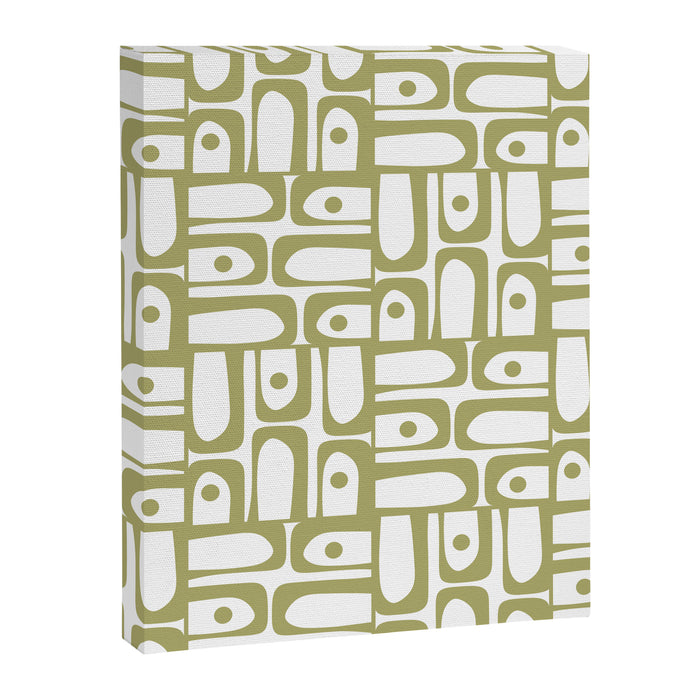 Mid Century Modern Piquet Geometric Pattern in Split Pea Green and White Canvas Print Gallery Image 1