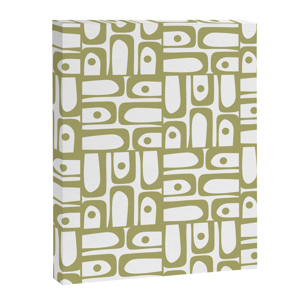 Mid Century Modern Piquet Geometric Pattern in Split Pea Green and White Canvas Print Gallery Image 8