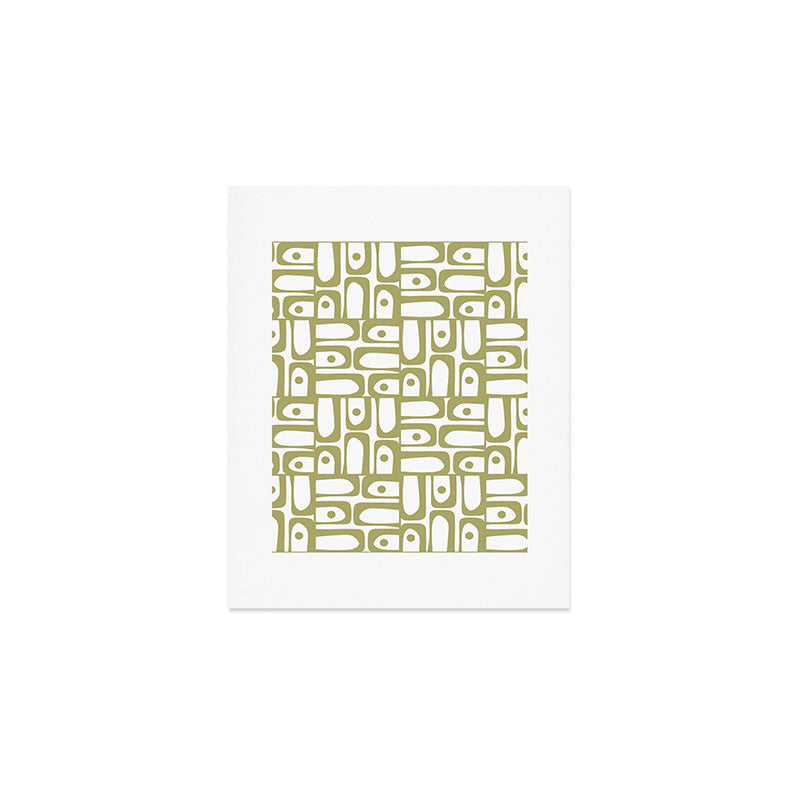 Mid Century Modern Piquet Geometric Pattern in Split Pea Green and White Art Print Gallery Image 1