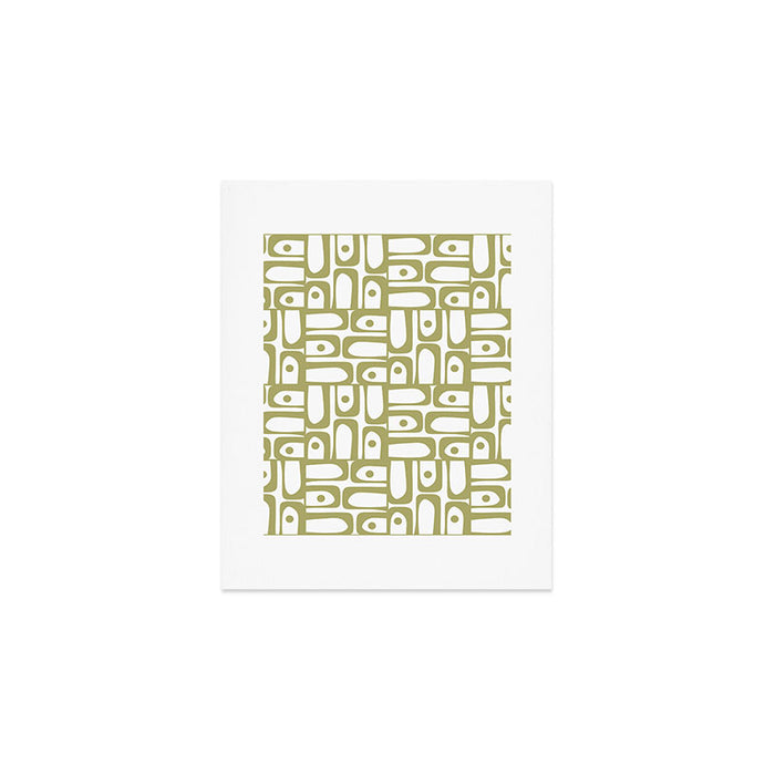 Mid Century Modern Piquet Geometric Pattern in Split Pea Green and White Art Print Gallery Image 1