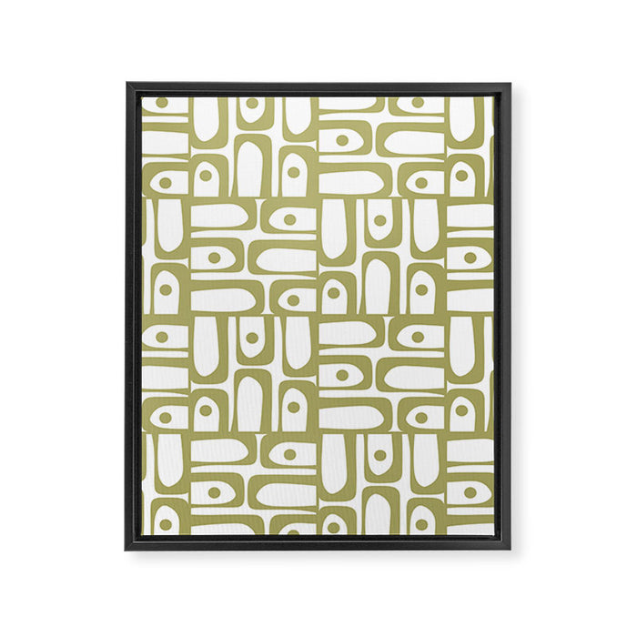 Mid Century Modern Piquet Geometric Pattern in Split Pea Green and White Framed Canvas Print Gallery Image 1