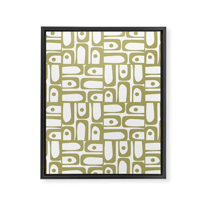 Mid Century Modern Piquet Geometric Pattern in Split Pea Green and White Framed Canvas Print Gallery Image 8