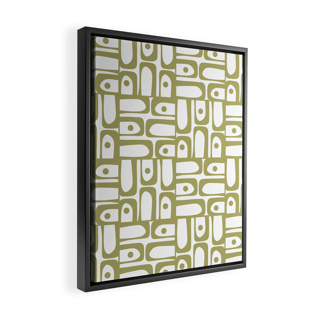 Mid Century Modern Piquet Geometric Pattern in Split Pea Green and White Framed Canvas Print Gallery Image 2
