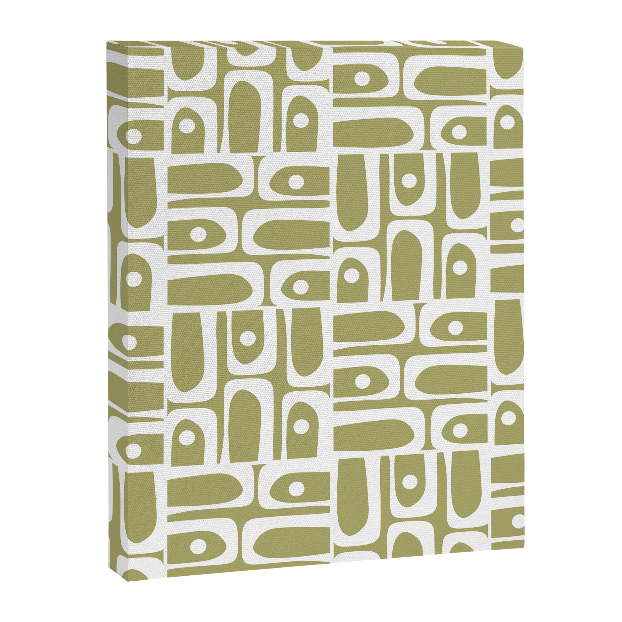 Mid Century Modern Piquet Geometric Split Pea Green and White Pattern Canvas Print Gallery Image 8