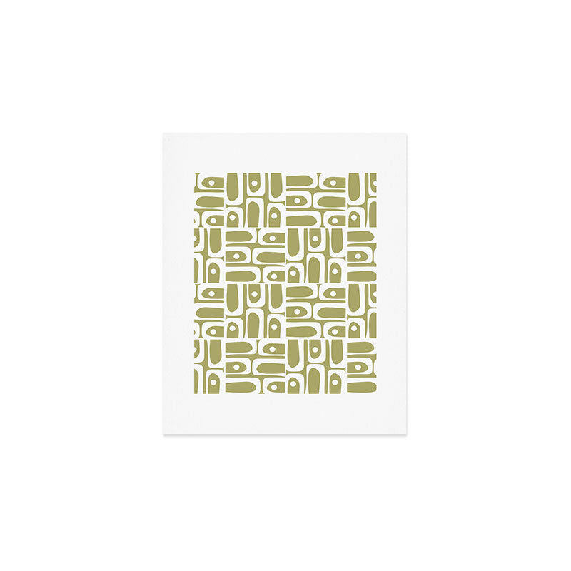 Mid Century Modern Piquet Geometric Split Pea Green and White Pattern Art Print Gallery Image 1