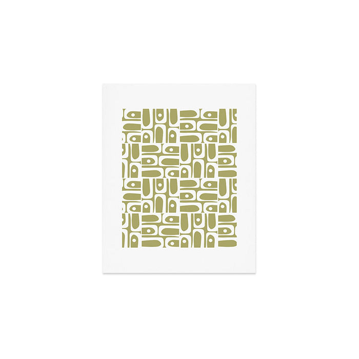 Mid Century Modern Piquet Geometric Split Pea Green and White Pattern Art Print Gallery Image 1