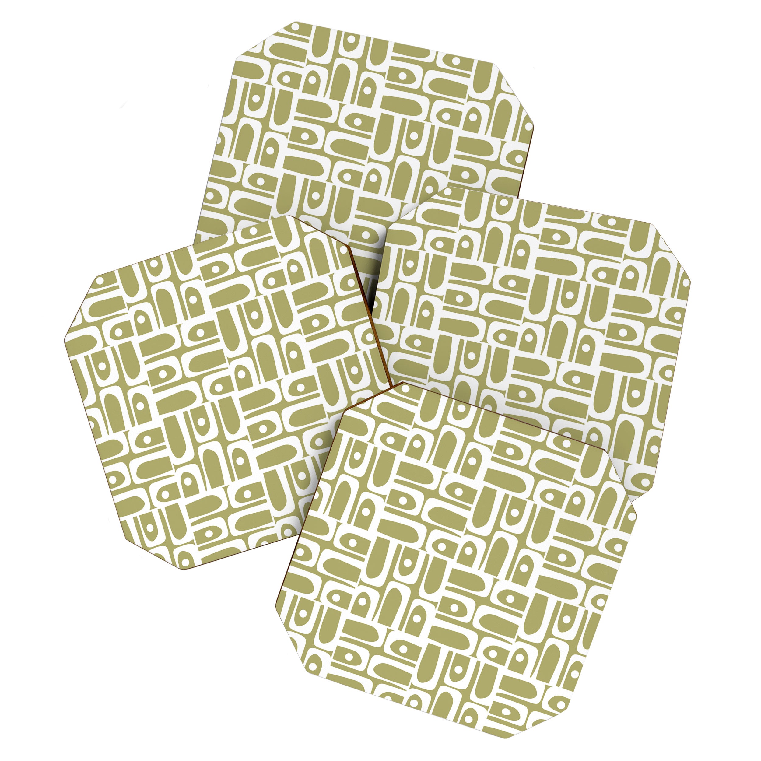 Mid Century Modern Piquet Geometric Split Pea Green and White Pattern Coaster Gallery Image 1