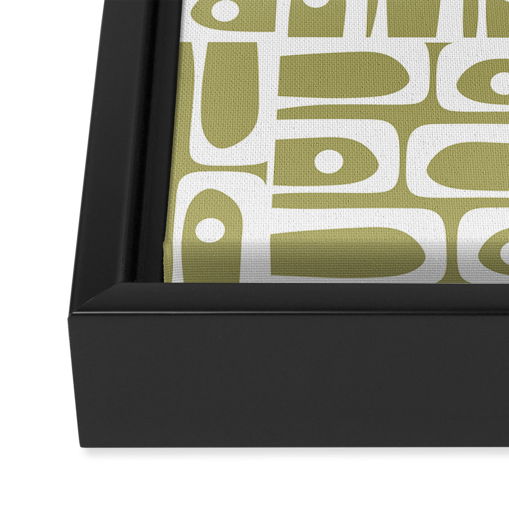 Mid Century Modern Piquet Geometric Split Pea Green and White Pattern Framed Canvas Print Gallery Image 3