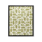 Mid Century Modern Piquet Geometric Split Pea Green and White Pattern Framed Canvas Print Gallery Image 8