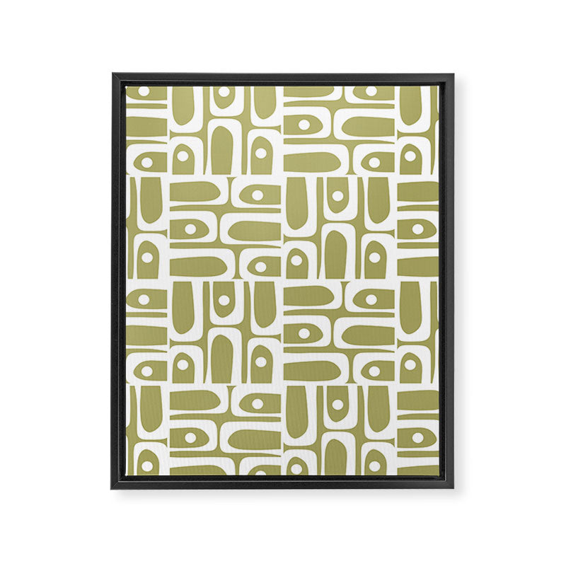 Mid Century Modern Piquet Geometric Split Pea Green and White Pattern Framed Canvas Print Gallery Image 8