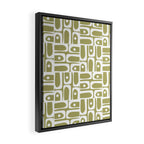 Mid Century Modern Piquet Geometric Split Pea Green and White Pattern Framed Canvas Print Gallery Image 2