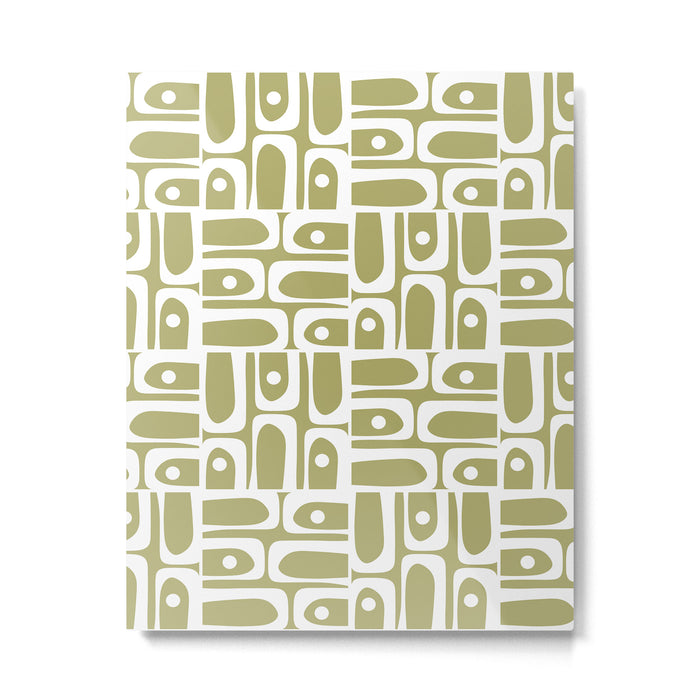 Mid Century Modern Piquet Geometric Split Pea Green and White Pattern Metal Print Gallery Image 1