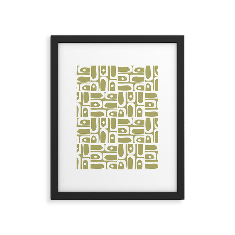 Mid Century Modern Piquet Geometric Split Pea Green and White Pattern Framed Art Print Gallery Image 6