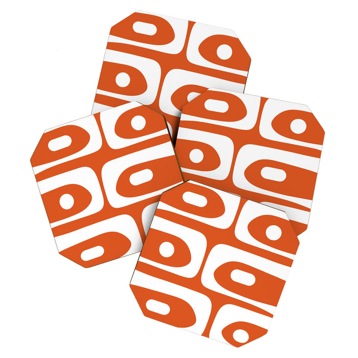 Mid Century Modern Piquet Minimalist Abstract Burnt Orange and White Coaster Gallery Image 1