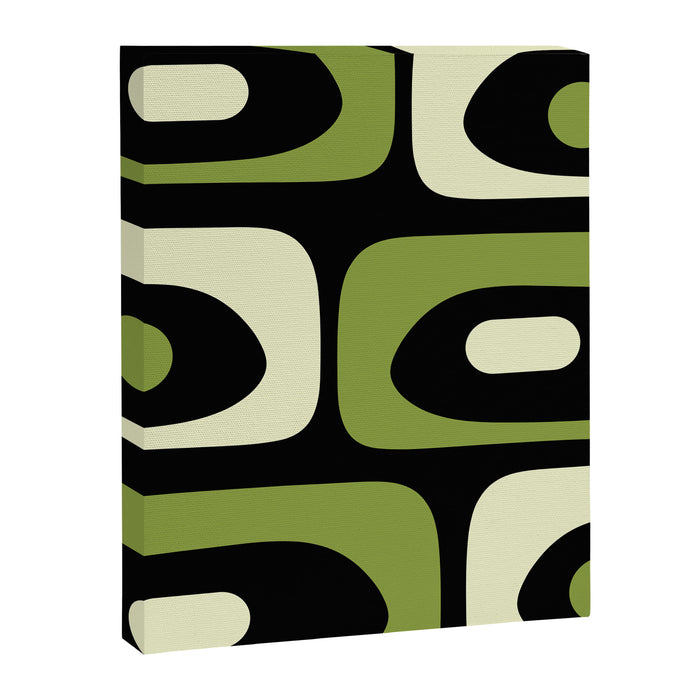 Mid Century Modern Piquet Minimalist Abstract Pattern in Olive Avocado Green and Black Canvas Print Gallery Image 1