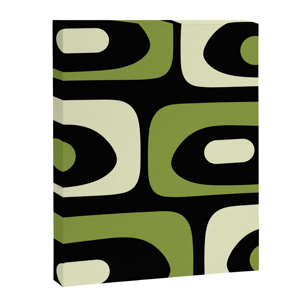 Mid Century Modern Piquet Minimalist Abstract Pattern in Olive Avocado Green and Black Canvas Print Gallery Image 8