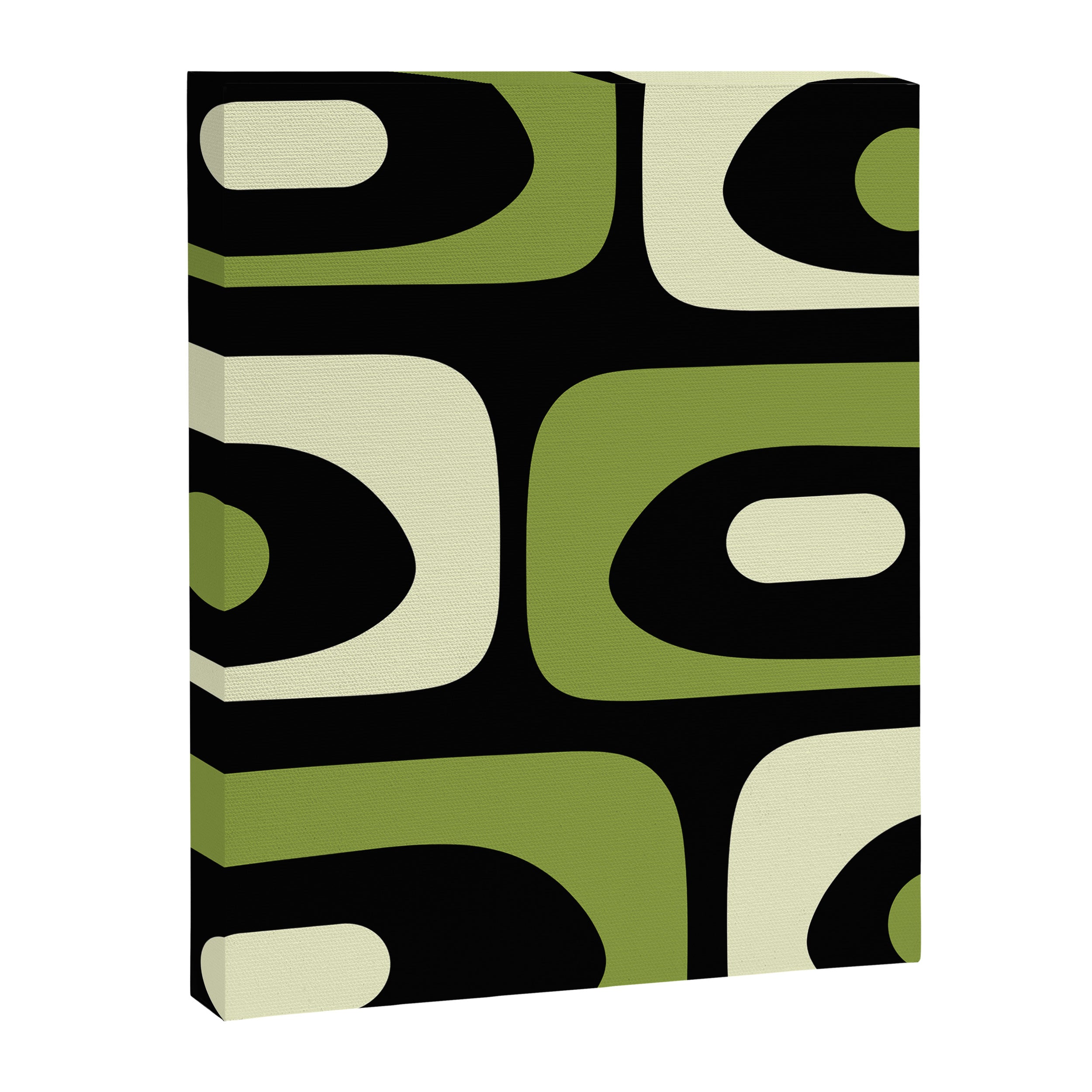 Mid Century Modern Piquet Minimalist Abstract Pattern in Olive Avocado Green and Black Canvas Print Gallery Image 8