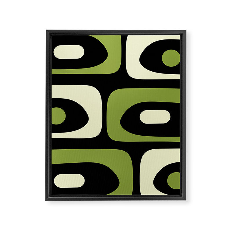 Mid Century Modern Piquet Minimalist Abstract Pattern in Olive Avocado Green and Black Framed Canvas Print Gallery Image 8