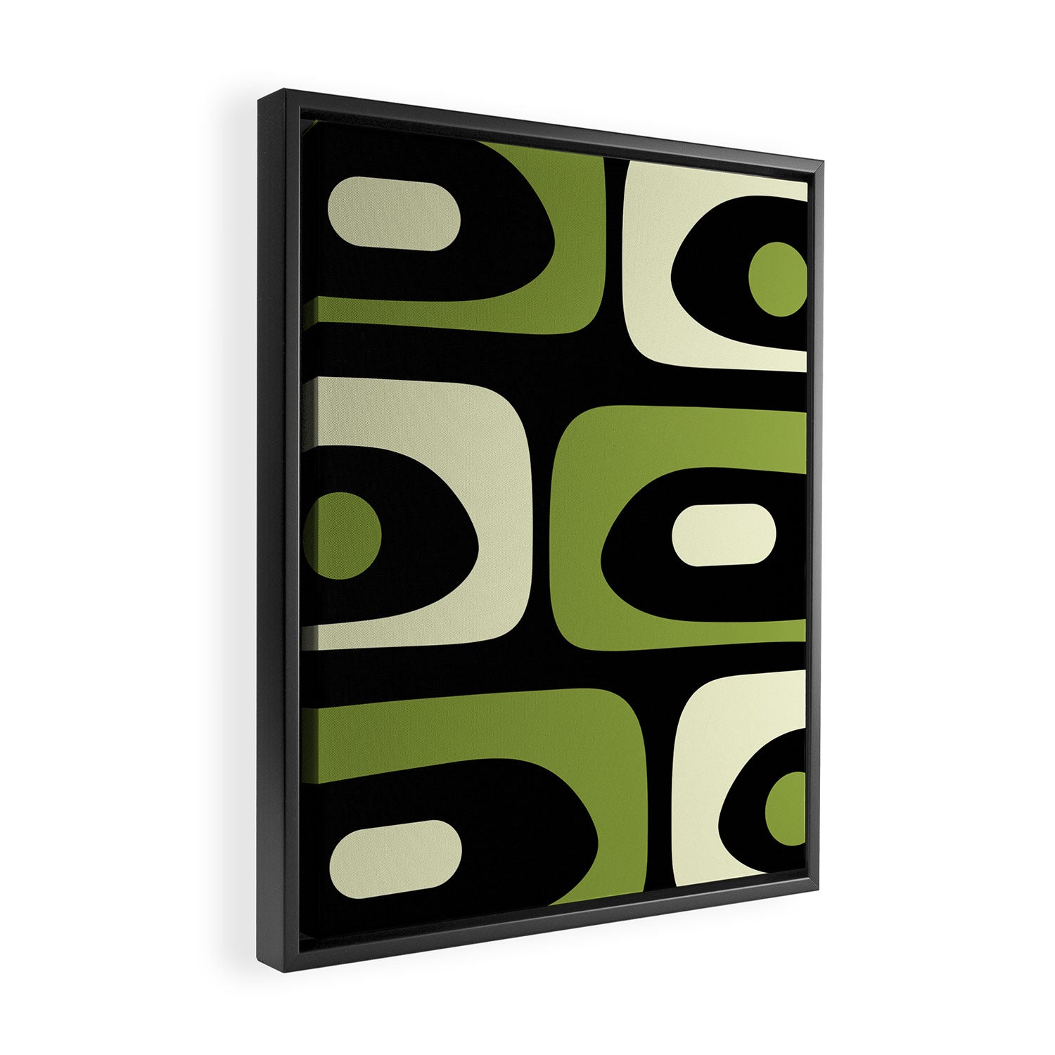 Mid Century Modern Piquet Minimalist Abstract Pattern in Olive Avocado Green and Black Framed Canvas Print Gallery Image 2