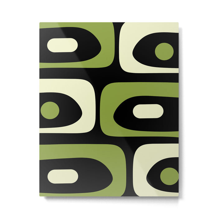 Mid Century Modern Piquet Minimalist Abstract Pattern in Olive Avocado Green and Black Metal Print Gallery Image 1