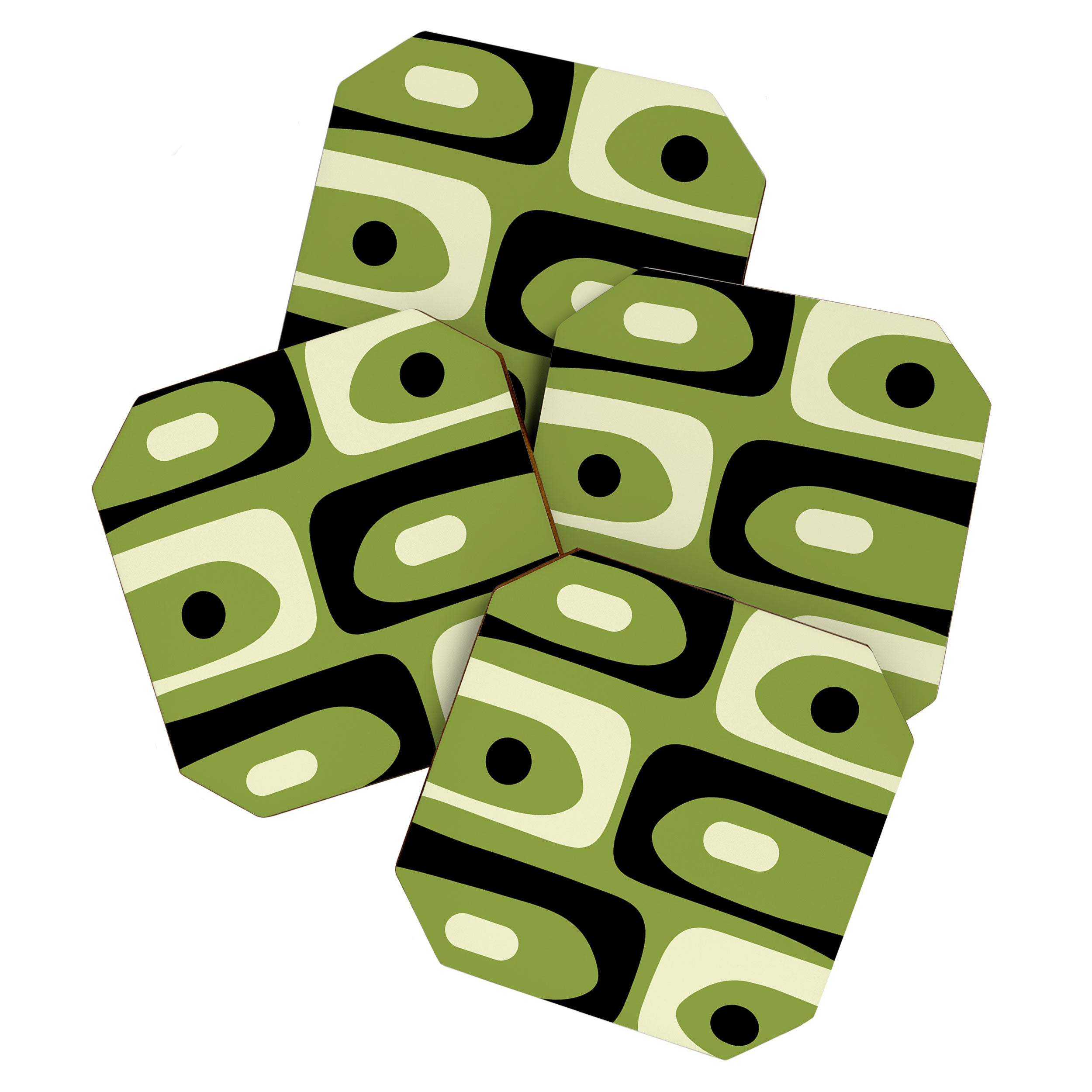 Mid Century Modern Piquet Minimalist Abstract Pattern in Olive Green and Black Coaster Gallery Image 1