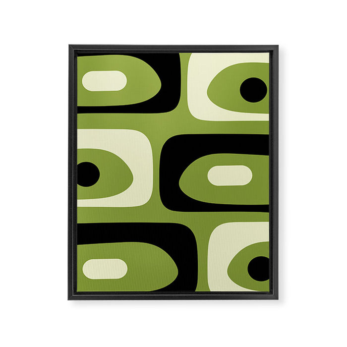 Mid Century Modern Piquet Minimalist Abstract Pattern in Olive Green and Black Framed Canvas Print Gallery Image 1