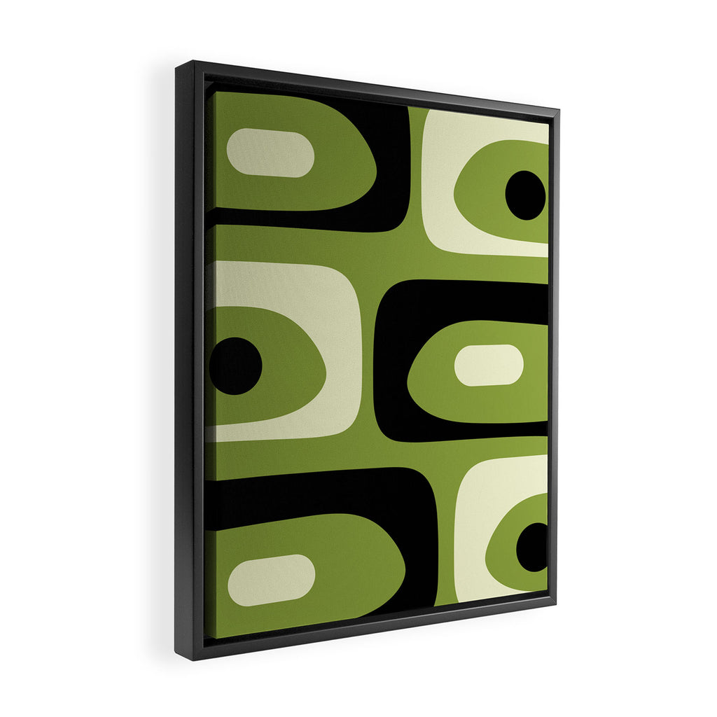 Mid Century Modern Piquet Minimalist Abstract Pattern in Olive Green and Black Framed Canvas Print Gallery Image 2