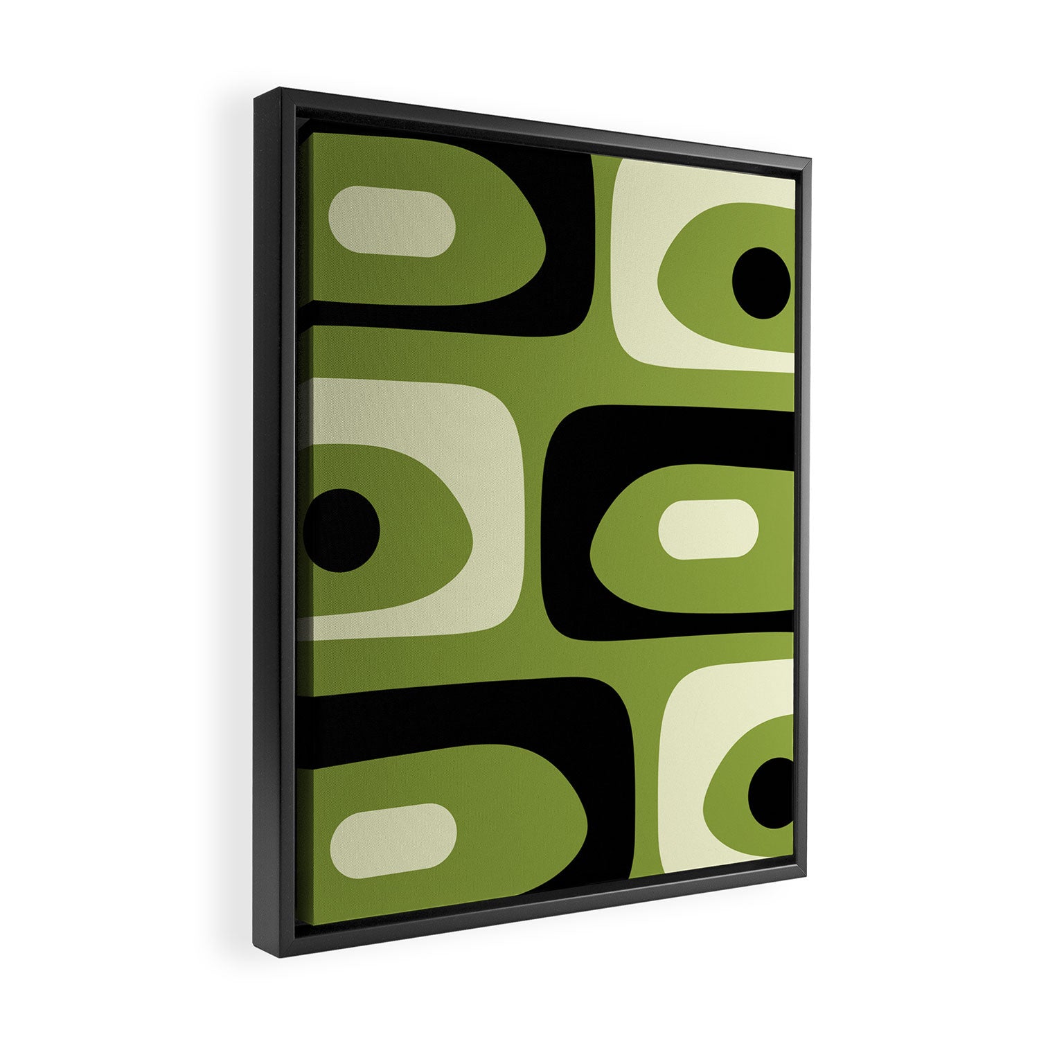 Mid Century Modern Piquet Minimalist Abstract Pattern in Olive Green and Black Framed Canvas Print Gallery Image 2