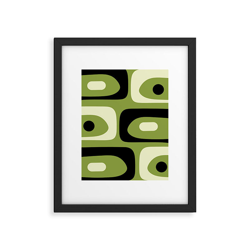 Mid Century Modern Piquet Minimalist Abstract Pattern in Olive Green and Black Framed Art Print Gallery Image 6
