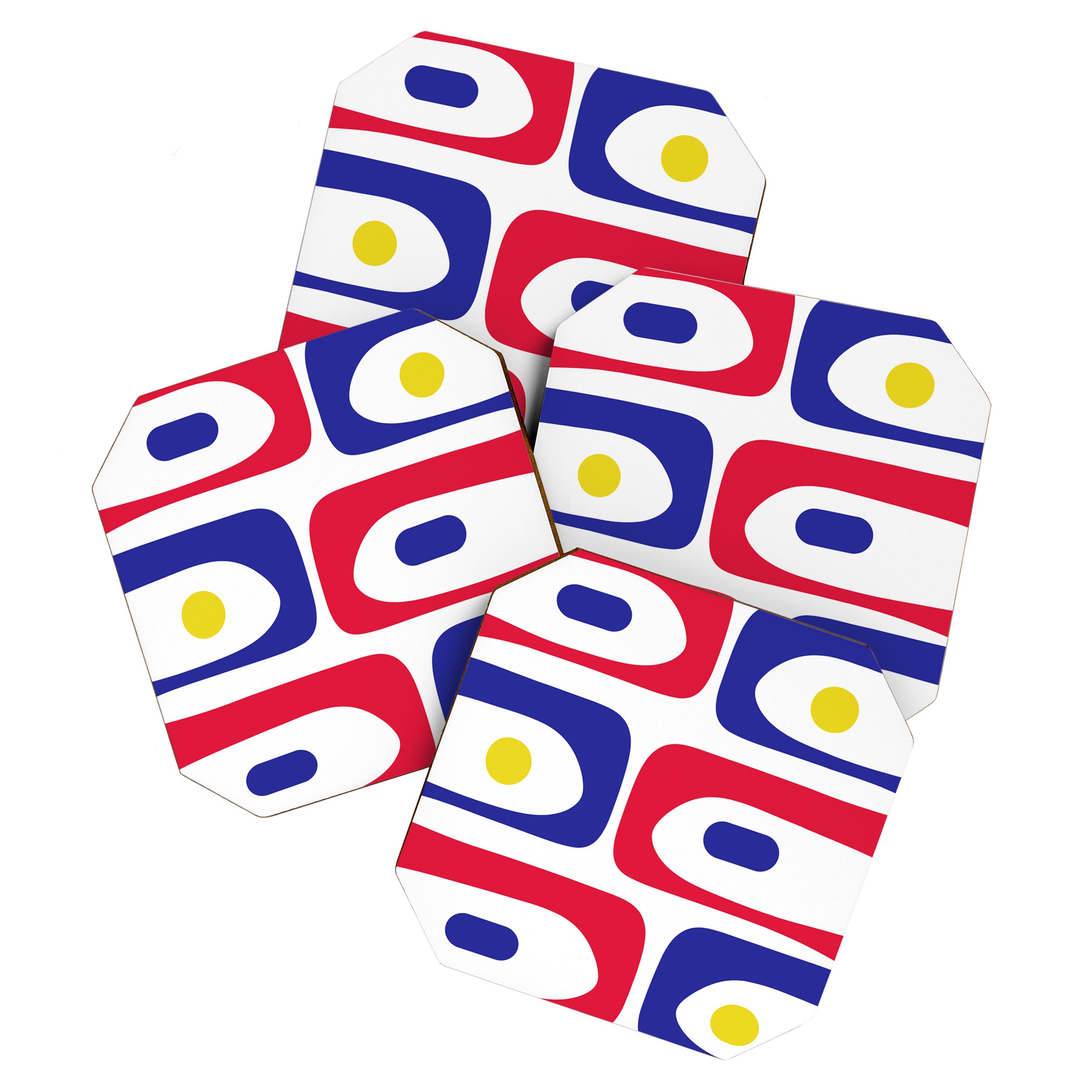 Mid Century Modern Piquet Minimalist Abstract Pattern in Red, Navy Blue, Yellow, and White Coaster Gallery Image 1