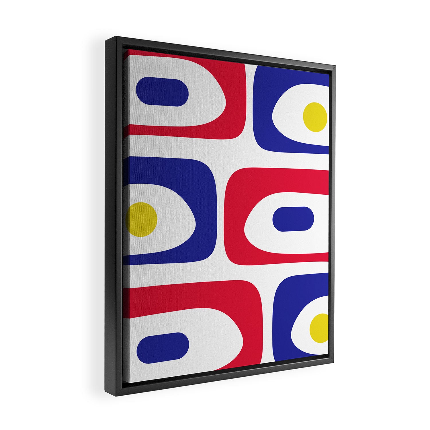 Mid Century Modern Piquet Minimalist Abstract Pattern in Red, Navy Blue, Yellow, and White Framed Canvas Print Gallery Image 2
