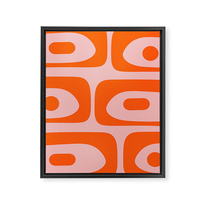 Mid Century Modern Piquet Minimalist Retro Abstract Pattern in Contemporary Orange and Pink Framed Canvas Print Gallery Image 1