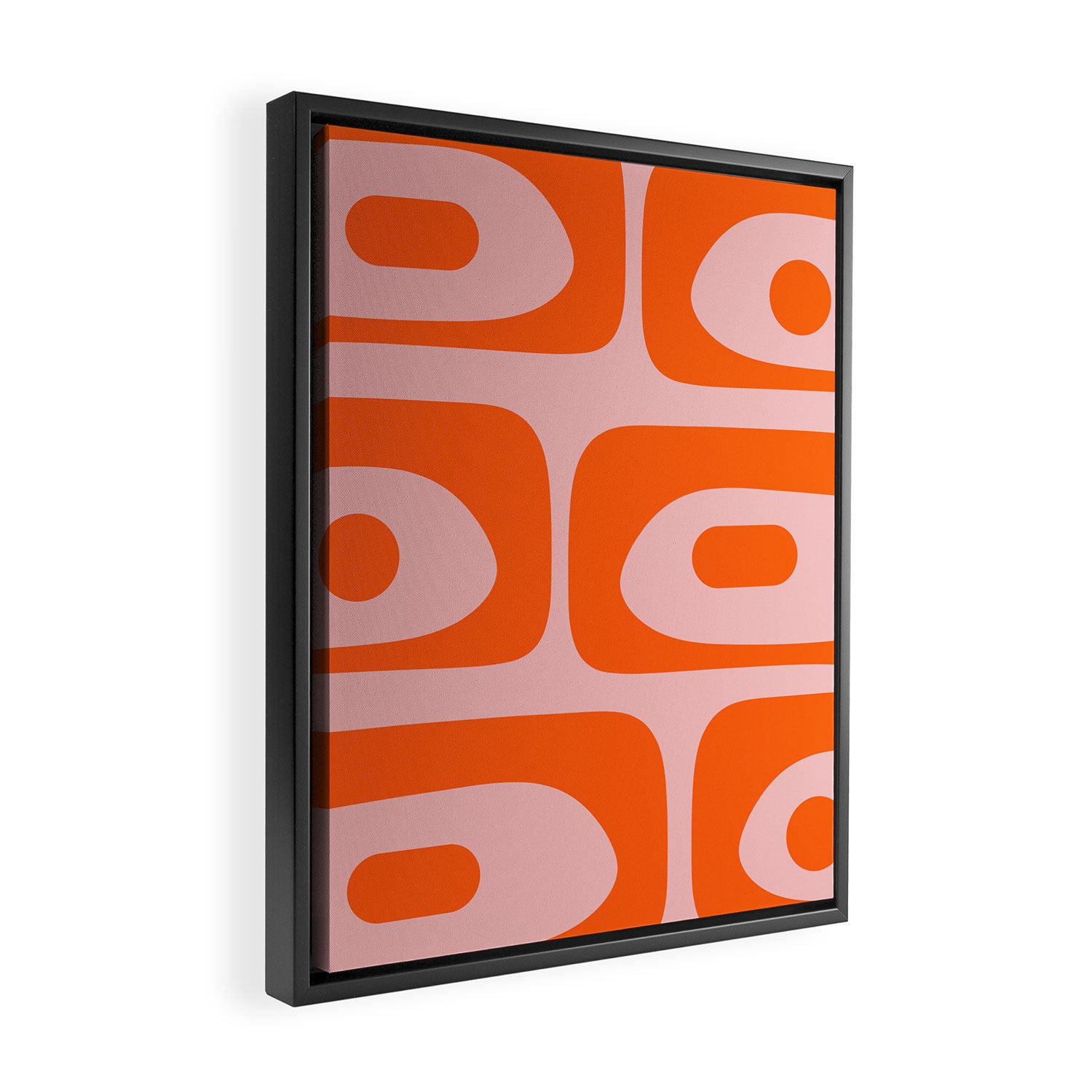 Mid Century Modern Piquet Minimalist Retro Abstract Pattern in Contemporary Orange and Pink Framed Canvas Print Gallery Image 2